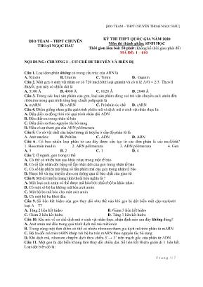Đề thi thử THPT Quốc gia môn Sinh học - Mã đề 1-010 - Năm học 2020 - Trường THPT chuyên Thoại Ngọc Hầu